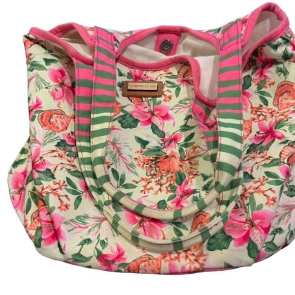 Caribbean Joe Coral Floral Hobo Bag with Striped Handles - Picture 8 of 15